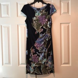 Connected Apparel Floral Midi Dress - Black and Purple